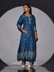 Blue Bandhani Vasansi Silk Printed Kurti