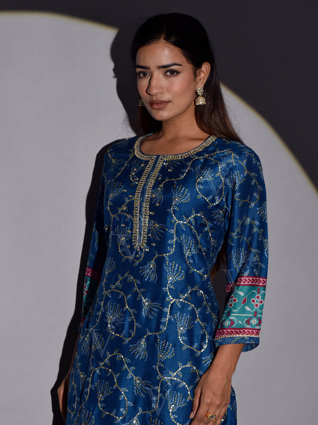 Blue Bandhani Vasansi Silk Printed Kurti