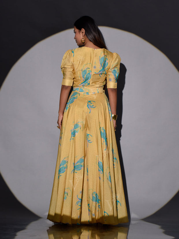 Yellow Vasansi Silk Floral Printed Jumpsuit