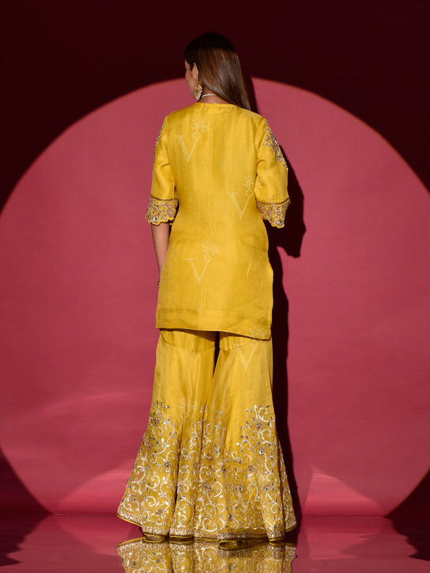 Yellow Organza Gota Patti Kurta and Sharara Set