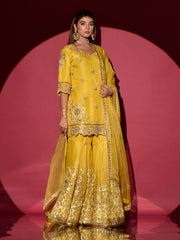 Yellow Organza Gota Patti Kurta and Sharara Set