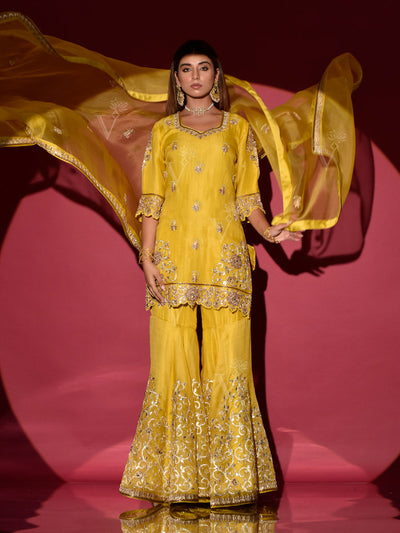 Yellow Organza Gota Patti Kurta and Sharara Set