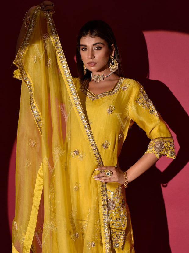 Yellow Organza Gota Patti Kurta and Sharara Set