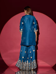 Blue Organza Gota Patti Kurta and Sharara Set