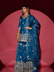 Blue Organza Gota Patti Kurta and Sharara Set