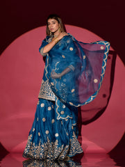 Blue Organza Gota Patti Kurta and Sharara Set