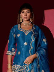 Blue Organza Gota Patti Kurta and Sharara Set