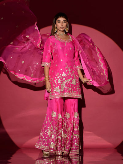 Pink Organza Gota Patti Kurta and Sharara Set