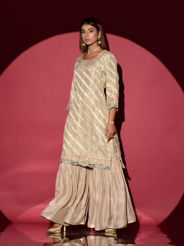 Beige Kurta and Sharara Set