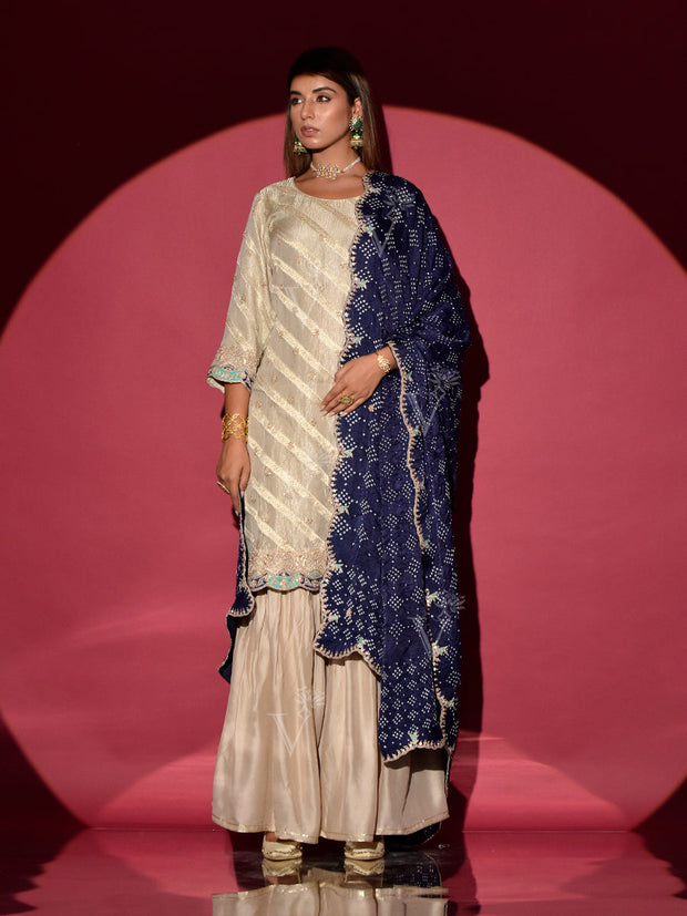 Beige Kurta and Sharara Set