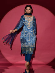 Blue Satin Silk Suit Set