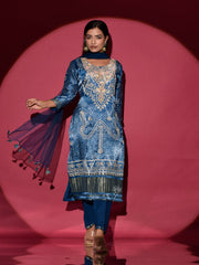 Blue Satin Silk Suit Set