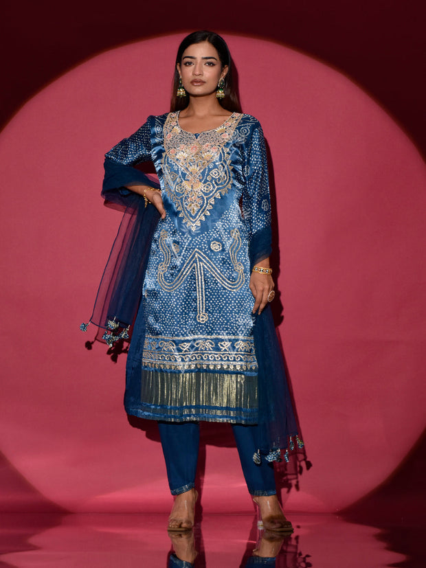 Blue Satin Silk Suit Set