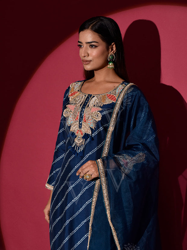 Blue Silk Embroidered Suit Set