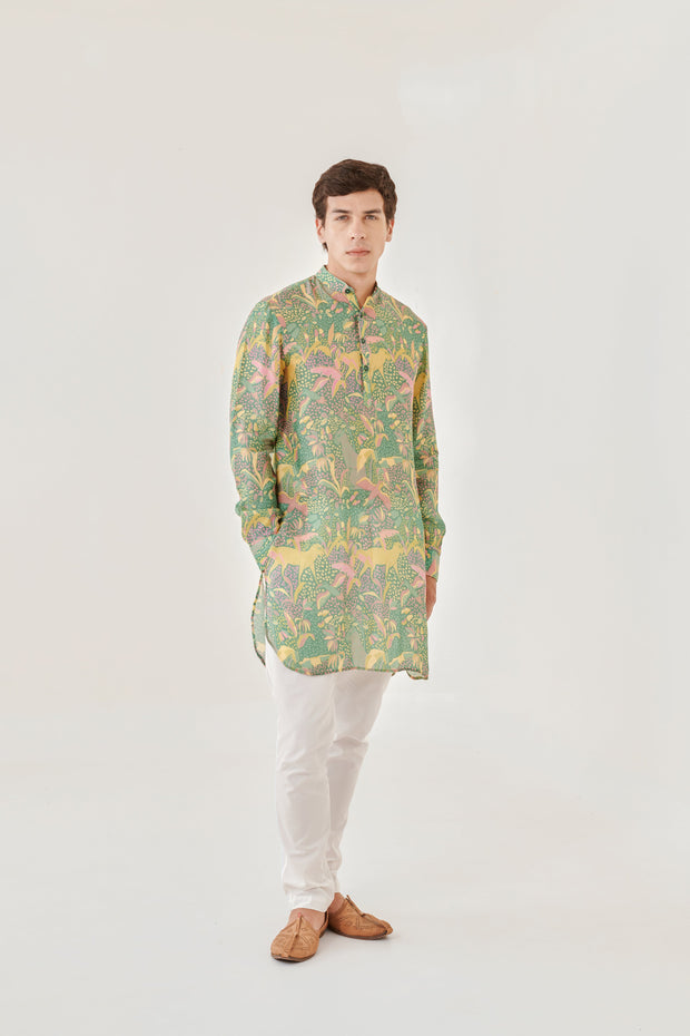 Shaye Green Floral Ganganagery Kurta