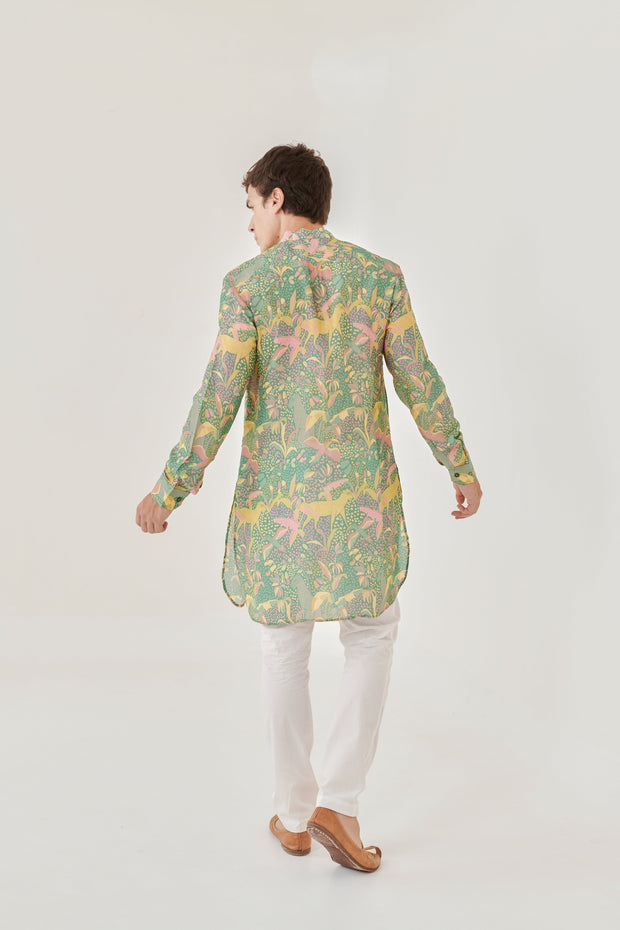 Shaye Green Floral Ganganagery Kurta