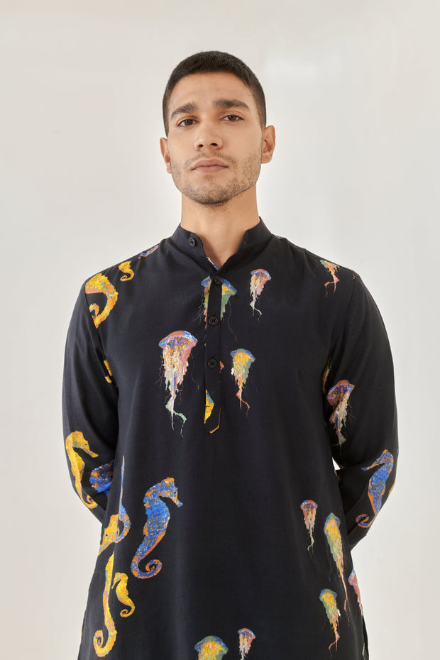 Seahorse Black Ganganagery Kurta