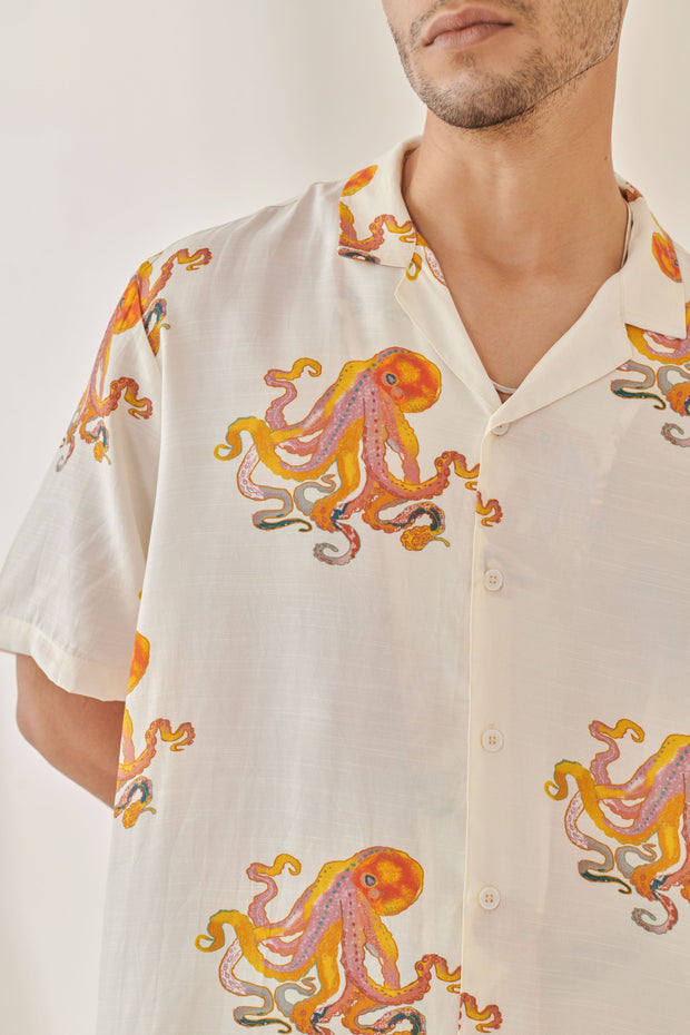 Octopus Vulgaris White Oversize Shirt White