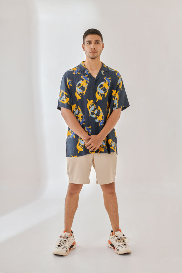 Salmon Blue Oversize Hawaiian Collar Shirt