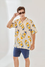 Salmon White Oversize Hawaiian Collar Shirt