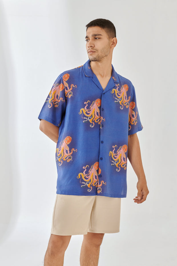 Octopus Vulgaris Blue Oversize Shirt