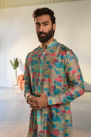 Juego Horse Grey - Russian Silk - Full Button Kurta For Men