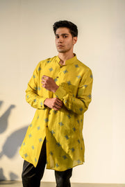 Nilay Yellow - Silk - Full Button Kurta For Men