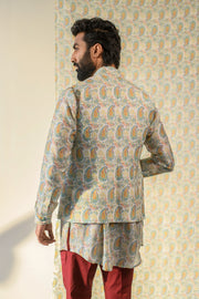 Paisley Cream White - Russian Silk - Kurta Bandi Set For Men