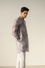 Rustic Boho White Bandana Silk  Ganganagry Kurta For Men