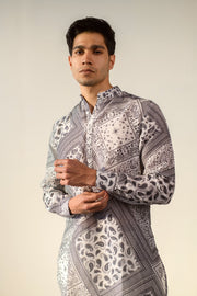 Rustic Boho White Bandana Silk  Ganganagry Kurta For Men