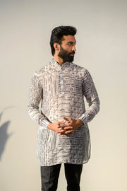 Rustic Boho White Silk Ganganagry Kurta For Men