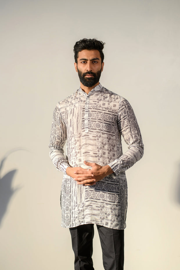 Rustic Boho White Silk Ganganagry Kurta For Men