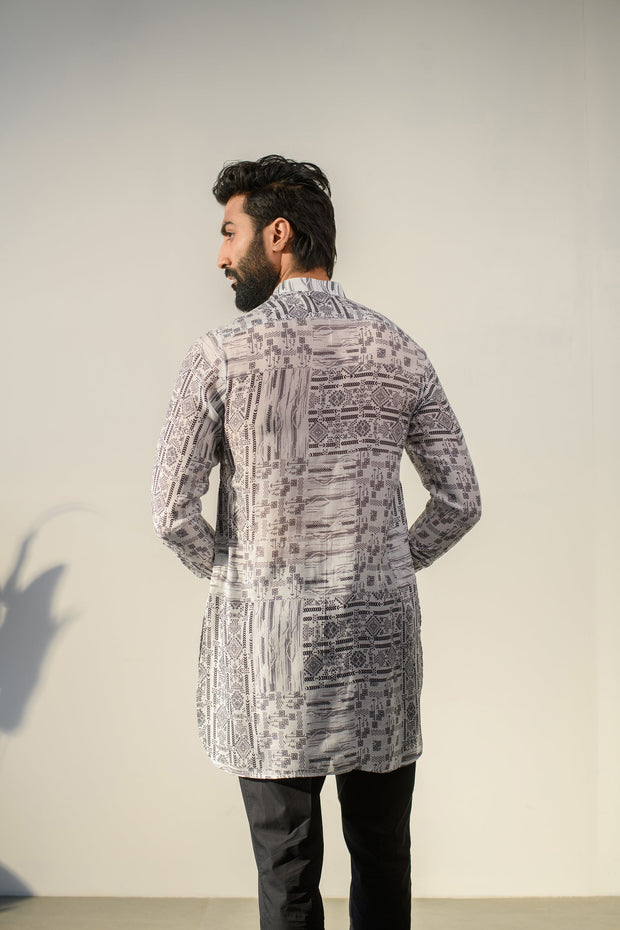 Rustic Boho White Silk Ganganagry Kurta For Men