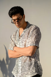 Rustic Boho White Silk Oversize Hawaiian Collar Shirt For Men