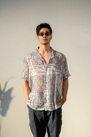 Rustic Boho White Silk Oversize Hawaiian Collar Shirt For Men