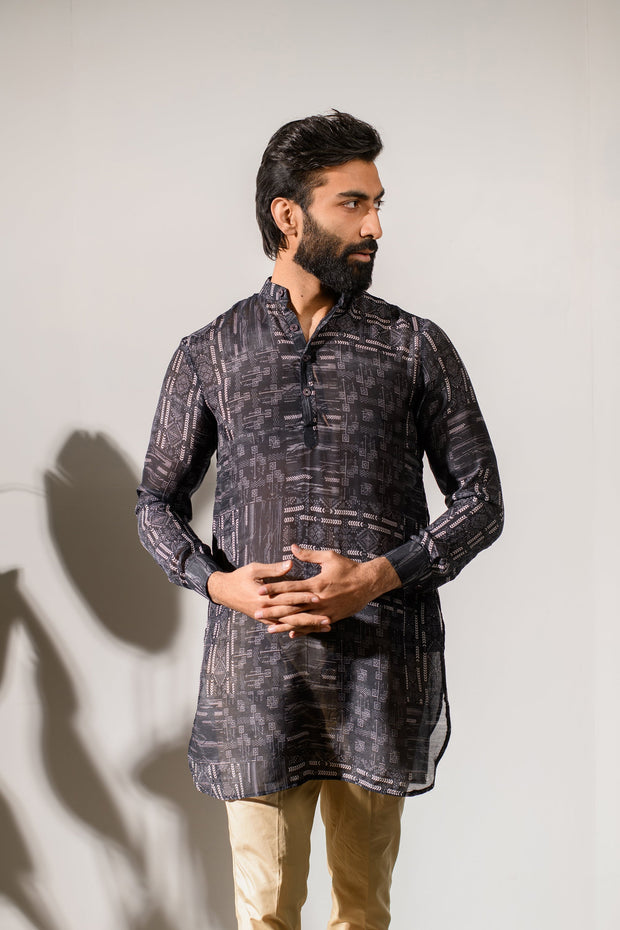 Rustic Boho Black - Silk - Ganganagry Kurta For Men