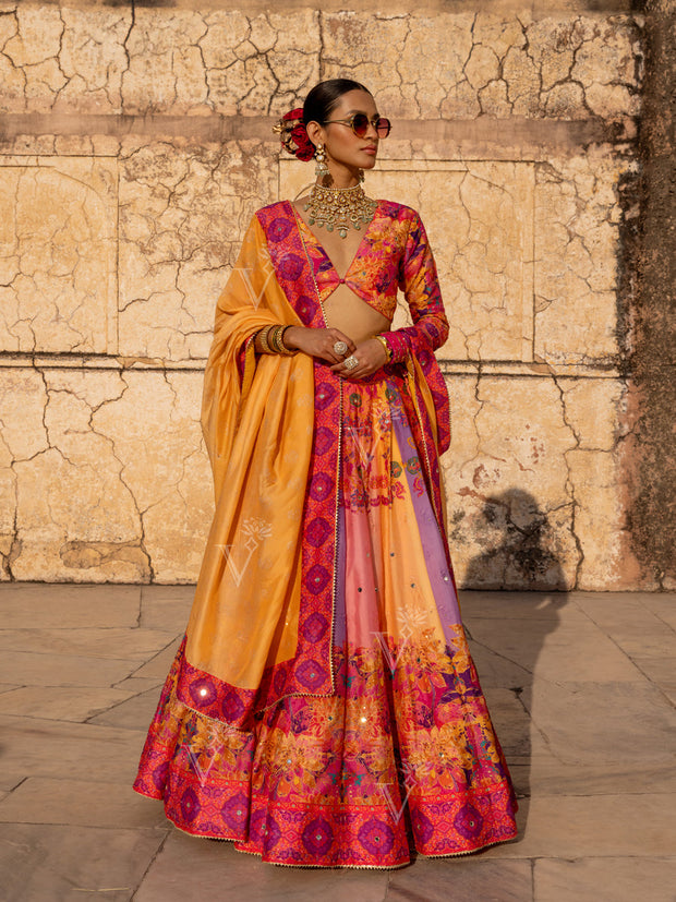 Multi Color Vasansi Silk Printed lehenga Set