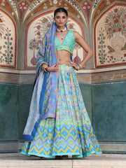 Blue Vasansi Silk Printed Lehenga Set