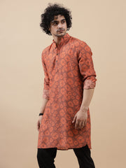 Lema Red - Fine Silk - Long Kurta For Men