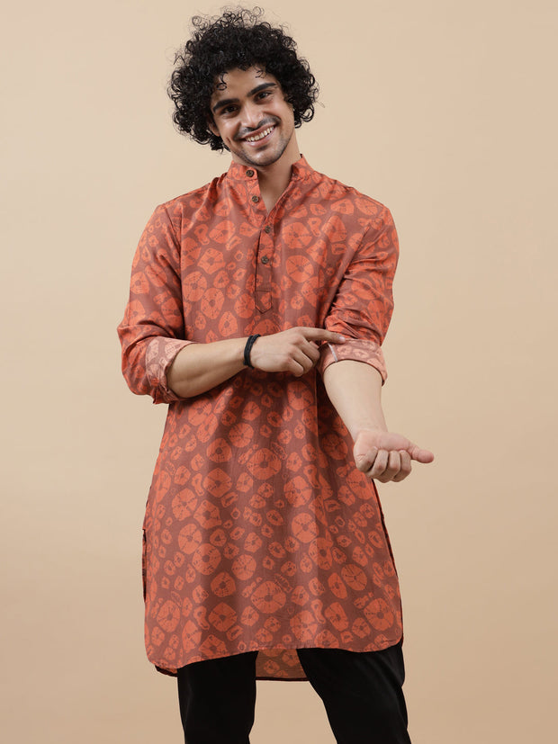 Lema Red - Fine Silk - Long Kurta For Men