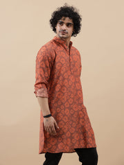 Lema Red - Fine Silk - Long Kurta For Men