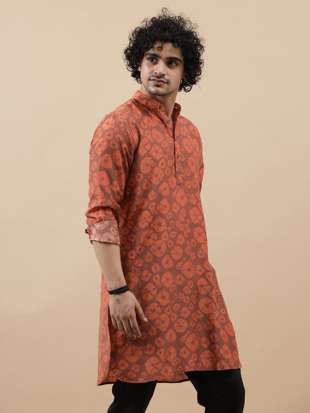 Lema Red - Fine Silk - Long Kurta For Men