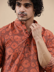 Lema Red - Fine Silk - Long Kurta For Men