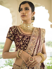 Maroon Velvet Bridal Lehenga