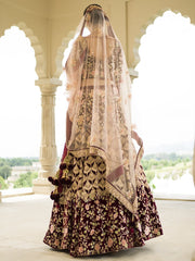 Maroon Velvet Lehenga