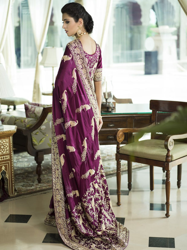 Wine Satin Saree