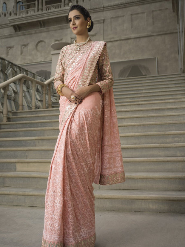 Pink Georgette Saree