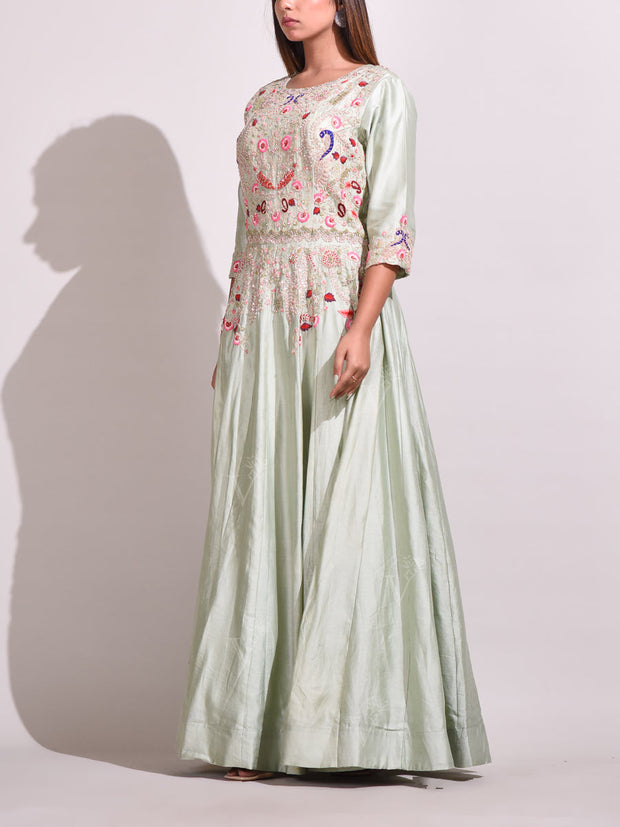 Aqua  Chanderi Gown Set