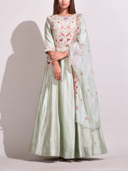 Aqua  Chanderi Gown Set