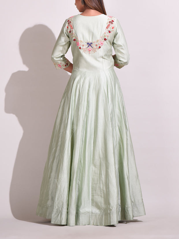 Aqua  Chanderi Gown Set